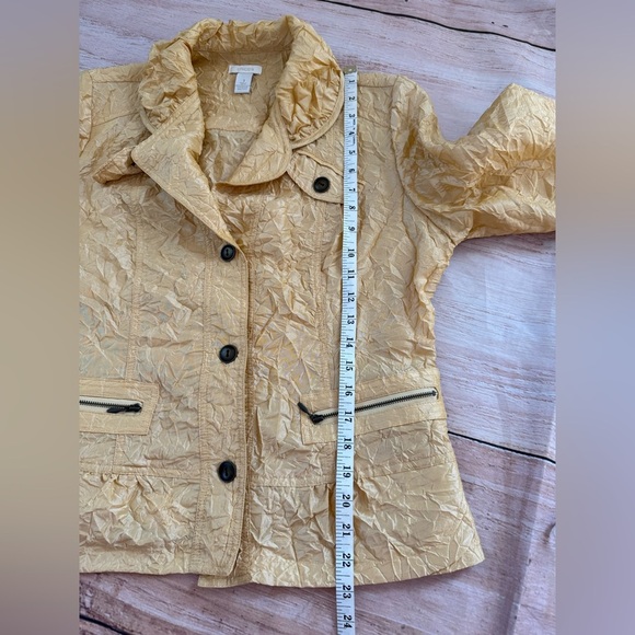 CHICO'S Woman’s Size 1 Golden  Polyester/Nylon Crinkle Button Up Jacket EUC 8 - Picture 5 of 8